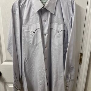 VINTAGE H Bar C RANCHWEAR Permanent Press WESTERN Shirt Long,White 17.5 x35, 2xl